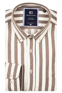 Giordano Brando Soft Brushed Satin Stripe Button-Down Overhemd Donker Bruin