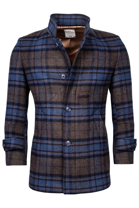 Giordano Brian Wool Mix Check Doubleface Coat Brown-Blue-Cognac