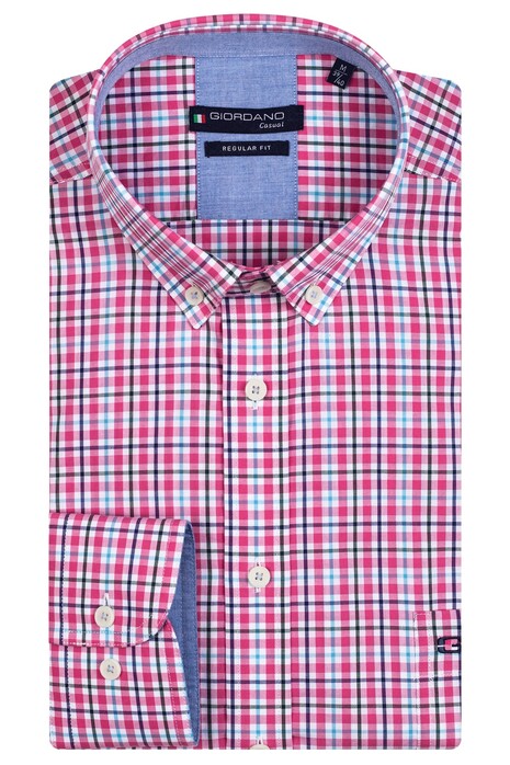 Giordano Bright Mini Multi Check Ivy Button Down Shirt Pink