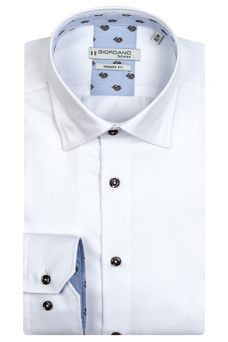 Giordano Brighton Button Under Plain Twill Graphic Contrast Shirt White
