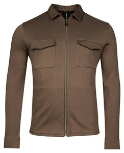 Giordano Carissio Full Zip Knitted Plain Twill Overshirt Donker Bruin