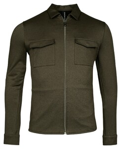 Giordano Carissio Full Zip Knitted Plain Twill Overshirt Olijf Groen