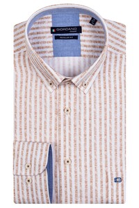 Giordano Cotton Linen Stripe Ivy Button Down Shirt Beige