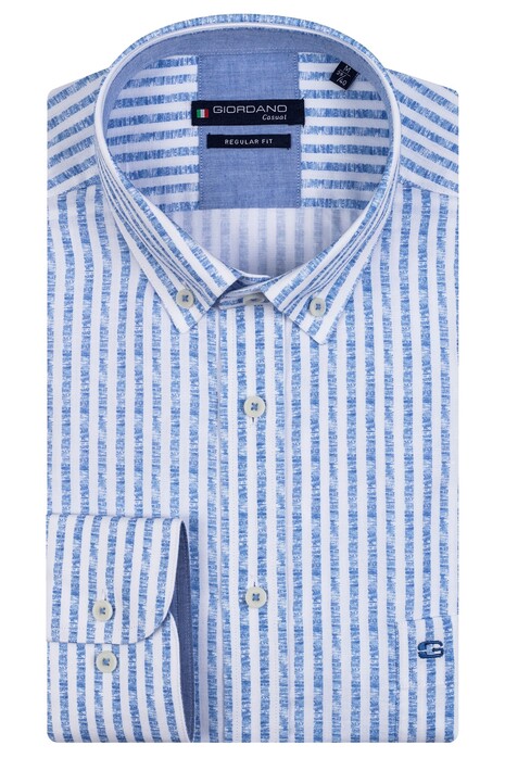 Giordano Cotton Linen Stripe Ivy Button Down Shirt Light Blue
