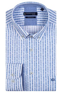 Giordano Cotton Linnen Stripe Ivy Button Down Overhemd Licht Blauw