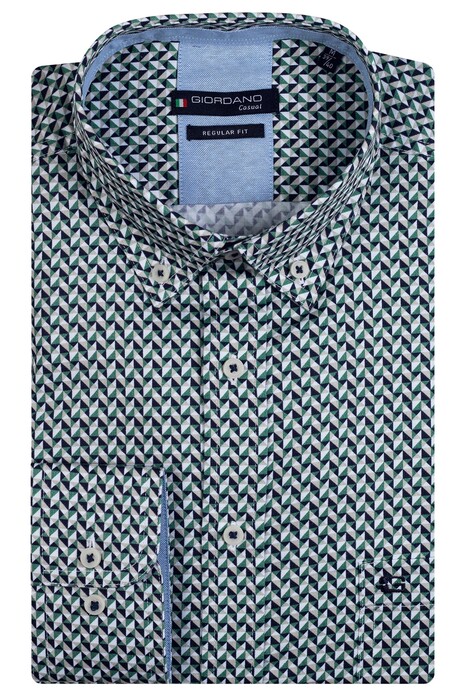 Giordano Cotton Satin Geometric V-Shape Pattern Ivy Button Down Shirt Green-Navy