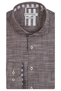 Giordano Cotton Slub Row Cutaway Collar Overhemd Bruin