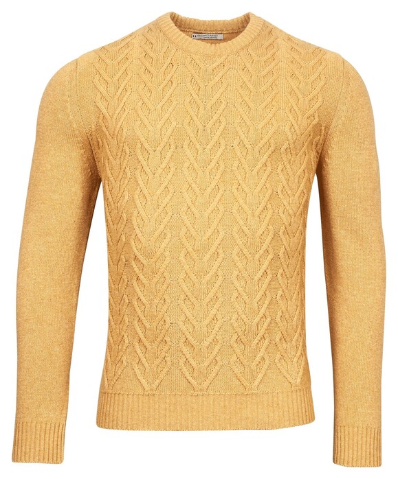 Giordano Crew Neck Fantasy Cable Knit Wool Blend With Cashmere Pullover Ocher