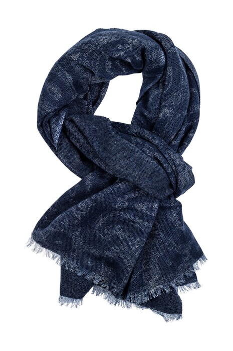 Giordano Doubleface Paisley Lambswool Mix Scarf Blue