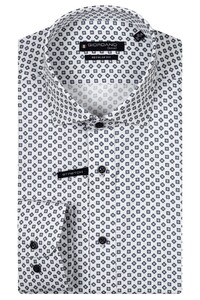 Giordano Edward Graphic Squares Circles Pattern Shirt White-Navy