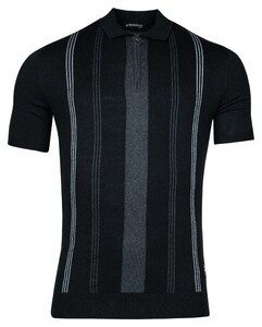 Giordano Enzo Knitted Melange Vertical Stripe Zip Collar Poloshirt Navy