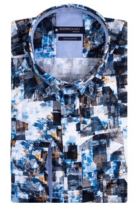 Giordano Fantasy Rectangles Pattern Cotton Satin Ivy Button Down Shirt Navy