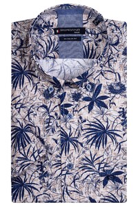 Giordano Fine Check Plants Pattern League Button Down Shirt Beige-Navy