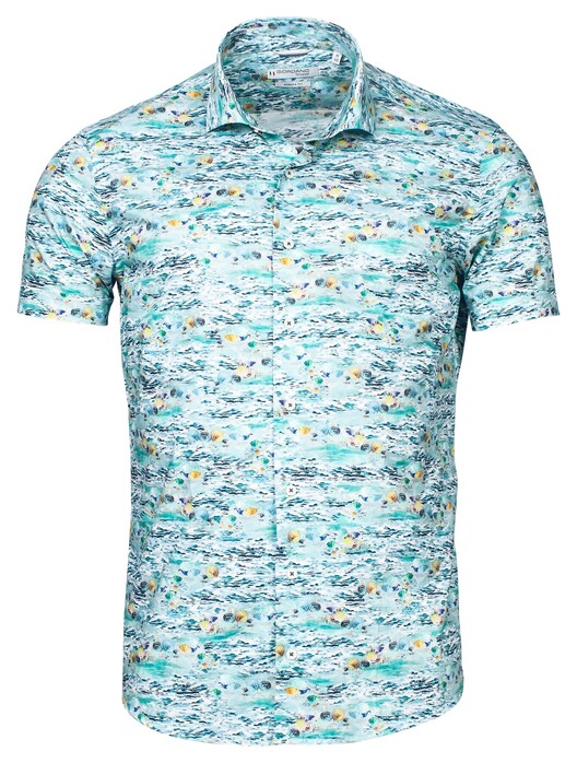 Giordano Front Cutaway Beach Pattern Shirt Aqua Blue