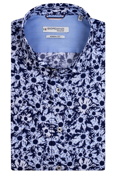 Giordano Front Cutaway Floral Pattern Shirt Light Blue