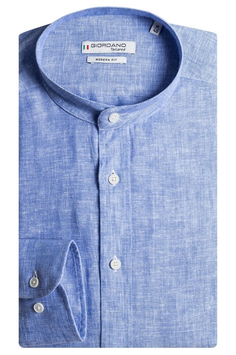 Giordano Grand Band Collar Solid Color Linen Blend Shirt Jeans Blue