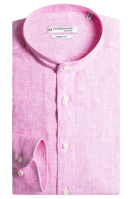 Giordano Grand Band Collar Solid Color Linen Blend Shirt Pink