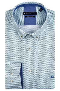Giordano Graphic Pattern Ivy Button Down Cotton Satin Overhemd Petrol