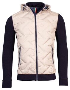 Giordano Hybrid Bomber Removeable Hood Down Filled Jersey Contrast Jack Lichtbeige-Navy
