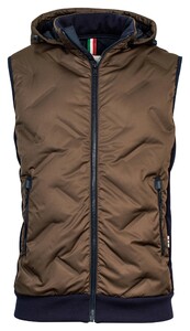 Giordano Hybrid Removable Hood Laser Fused Down Filled Jersey Contrast Body-Warmer Brown-Navy