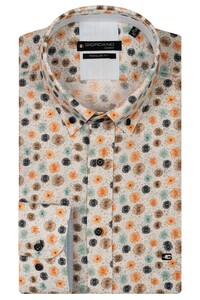 Giordano Ivy Abstract Flower Pattern Satin Subtle Stretch Overhemd Oranje-Multi