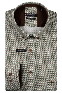 Giordano Ivy Abstract Graphic Pattern Button-Down Satin Stretch Shirt Green-Multi