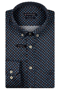 Giordano Ivy Abstract Mini Floral Graphic Satin Stretch Button-Down Overhemd Navy-Multi
