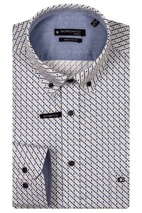 Giordano Ivy Allover Abstract Pattern Button Down Satin Stretch Overhemd Navy-Multi