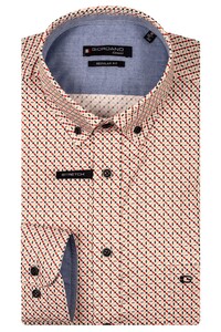 Giordano Ivy Allover Abstract Pattern Button Down Satin Stretch Overhemd Rood-Multi