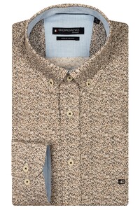 Giordano Ivy Allover Mini Leaves Satin Stretch Overhemd Zand