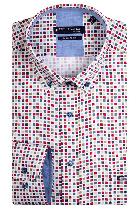 Giordano Ivy Allover Spaced Squares Shirt Red-Multi