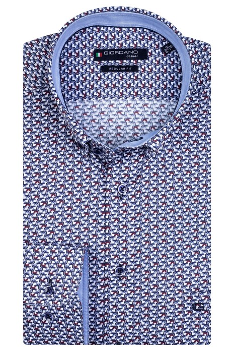 Giordano Ivy Button Down Bird Pattern Overhemd Rood