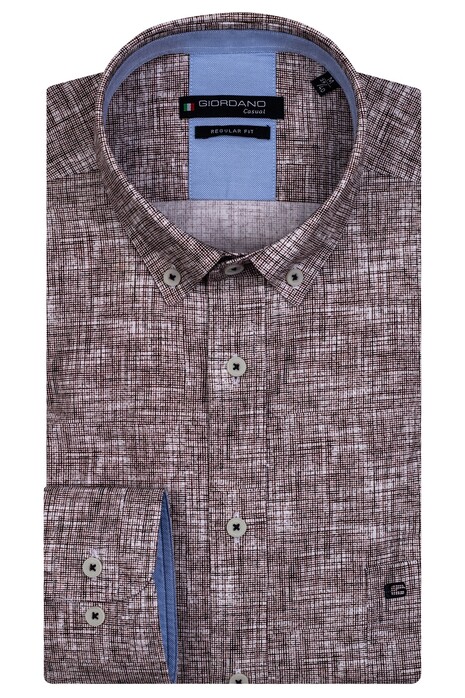 Giordano Ivy Button Down Brushed Check Design Overhemd Mahogany