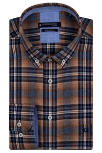 Giordano Ivy Button Down Colorful Multi Check Overhemd Donker Bruin