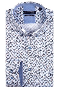 Giordano Ivy Button Down Cotton Satin Fantasy Diamonds Pattern Overhemd Lichtgeel-Blauw-Navy