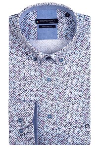 Giordano Ivy Button Down Cotton Satin Fantasy Diamonds Pattern Overhemd Lila-Navy-Taupe