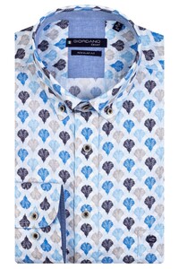 Giordano Ivy Button Down Cotton Slub Multicolor Fantasy Leaves Shirt Light Blue-Multi