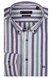 Giordano Ivy Button Down Fancy Stripe Seersucker Overhemd Groen-Blauw