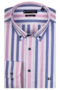 Giordano Ivy Button Down Fancy Stripe Seersucker Overhemd Roze-Blauw