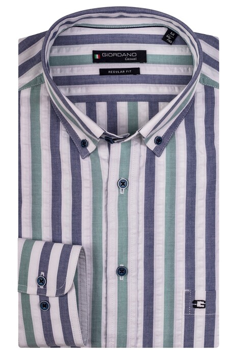 Giordano Ivy Button Down Fancy Stripe Seersucker Shirt Green-Blue