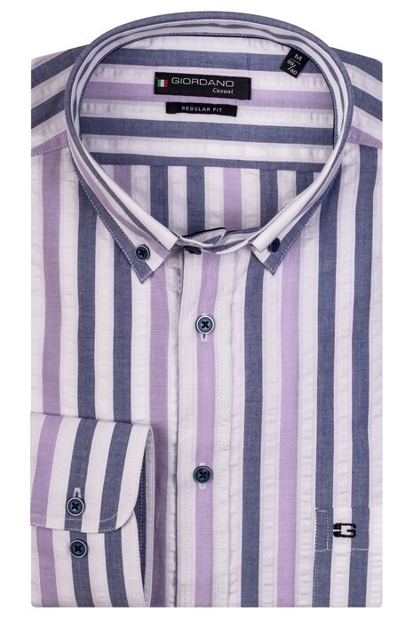 Giordano Ivy Button Down Fancy Stripe Seersucker Shirt Purple-Blue