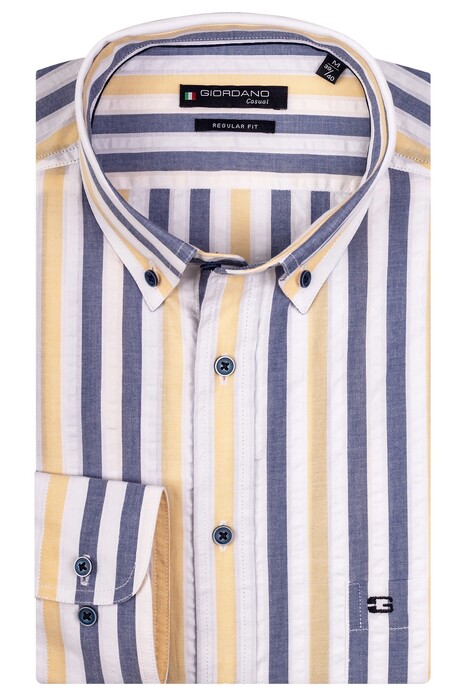 Giordano Ivy Button Down Fancy Stripe Seersucker Shirt Yellow-Blue