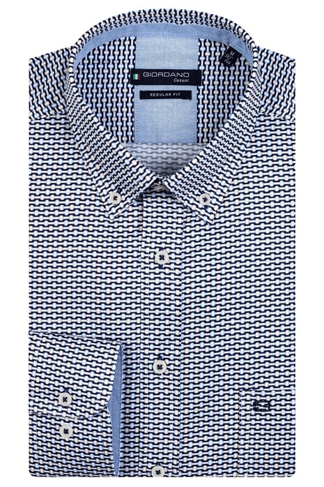 Giordano Ivy Button Down Fantasy Geometric Dot Lines Pattern Shirt Light Blue