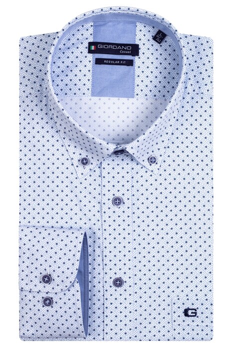 Giordano Ivy Button Down Fantasy Mini Dotted Pattern Overhemd Blauw-Wit