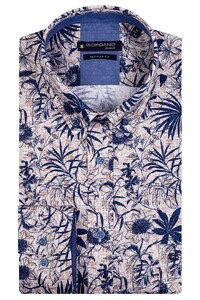 Giordano Ivy Button Down Fine Check Plants Pattern Overhemd Beige-Navy
