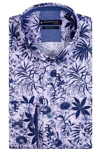 Giordano Ivy Button Down Fine Check Plants Pattern Overhemd Lila-Navy