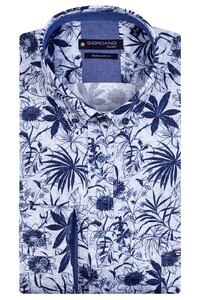 Giordano Ivy Button Down Fine Check Plants Pattern Shirt Light Blue-Navy