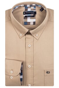 Giordano Ivy Button Down Fine Plain Twill Subtle Block Check Contrast Overhemd Zand