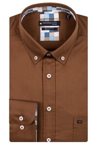 Giordano Ivy Button Down Fine Plain Twill Subtle Block Check Contrast Shirt Brown