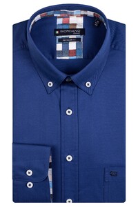Giordano Ivy Button Down Fine Plain Twill Subtle Block Check Contrast Shirt Cobalt Blue